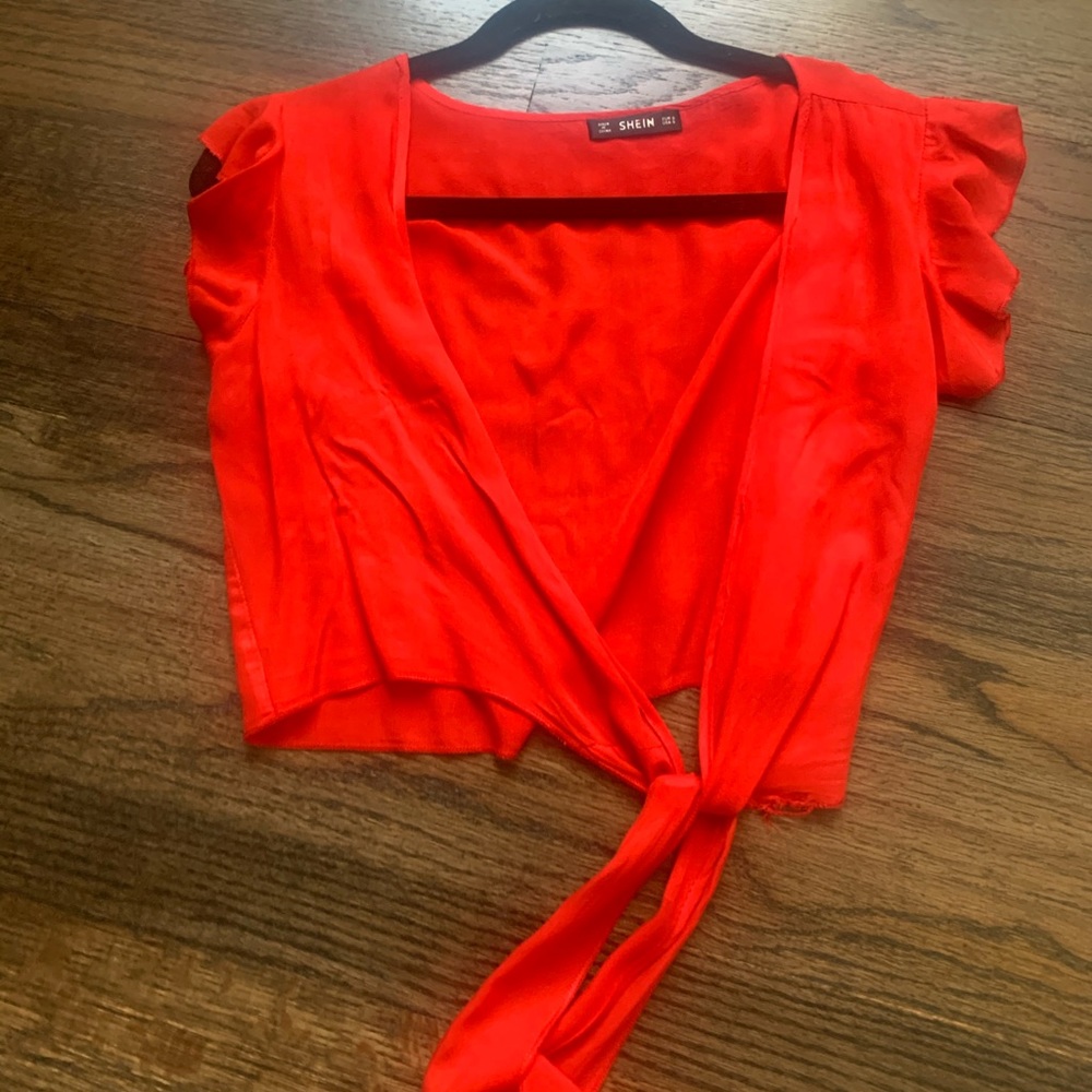red cropped top